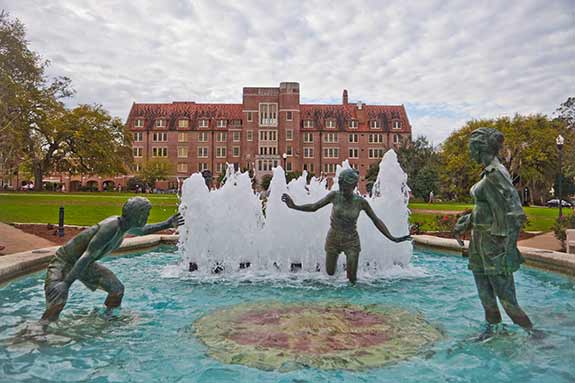Photo of the fountain and statues on Landis Green