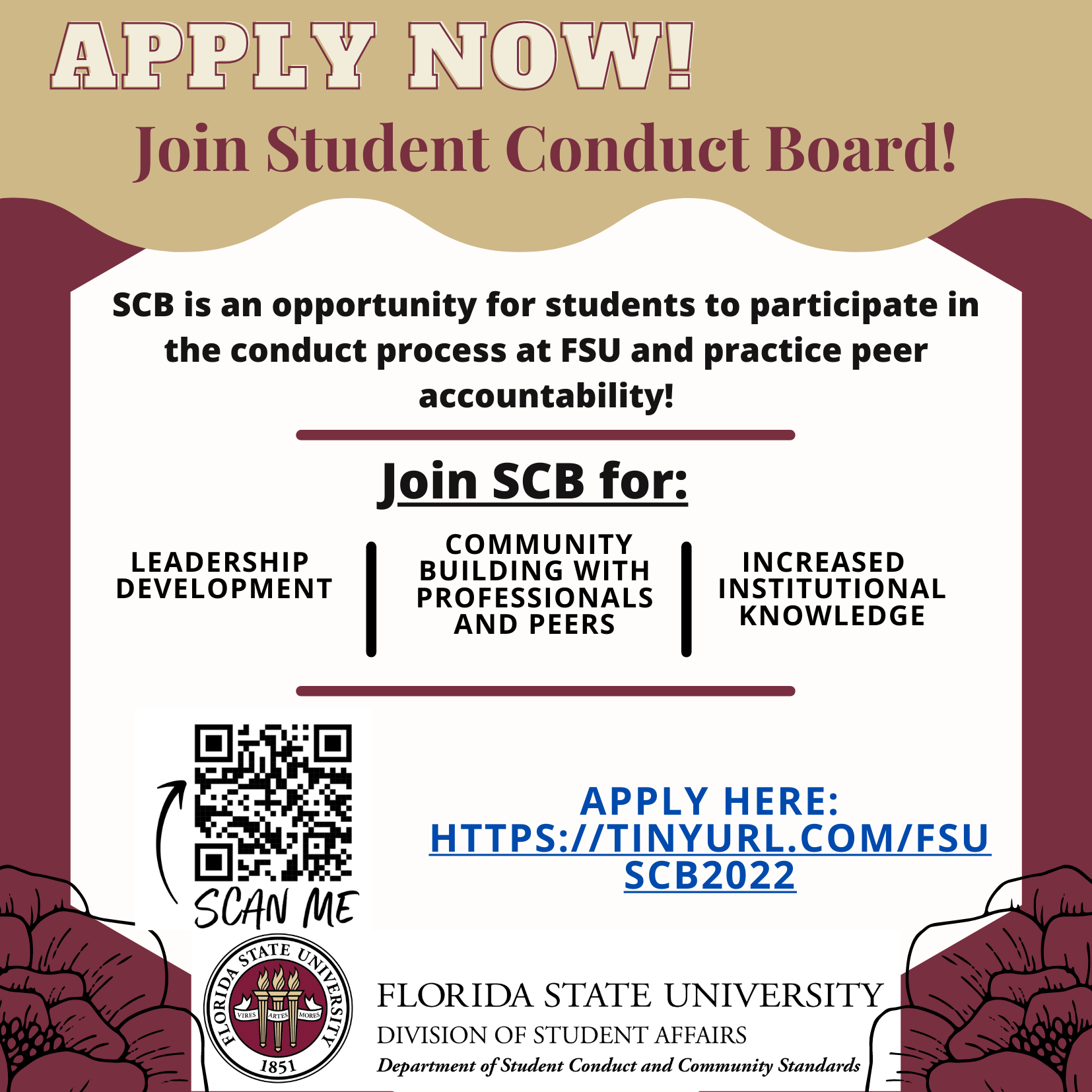 Flyer to apply for 2022 Student Conduct Board